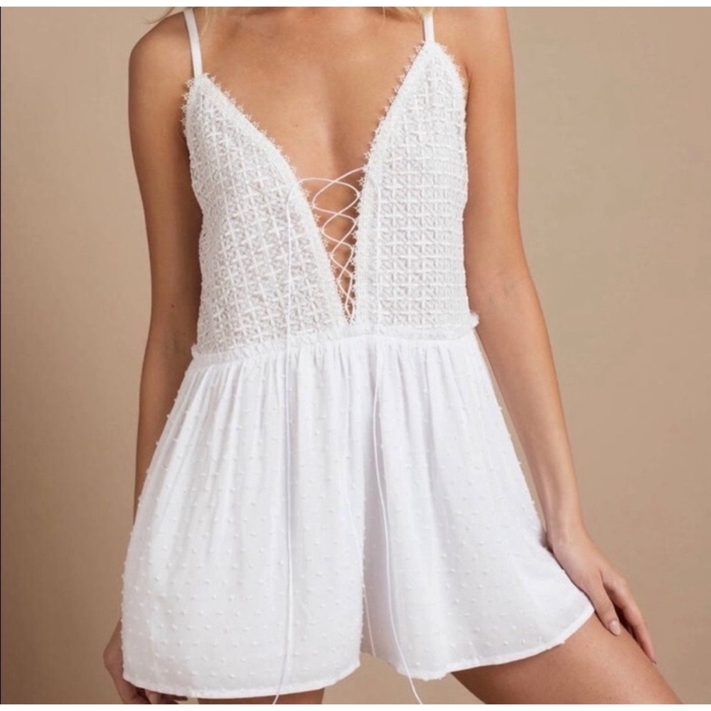 Beach Riot Sophia Romper S Lace Up Swiss Dot Boho Summer Beach Dress Crochet